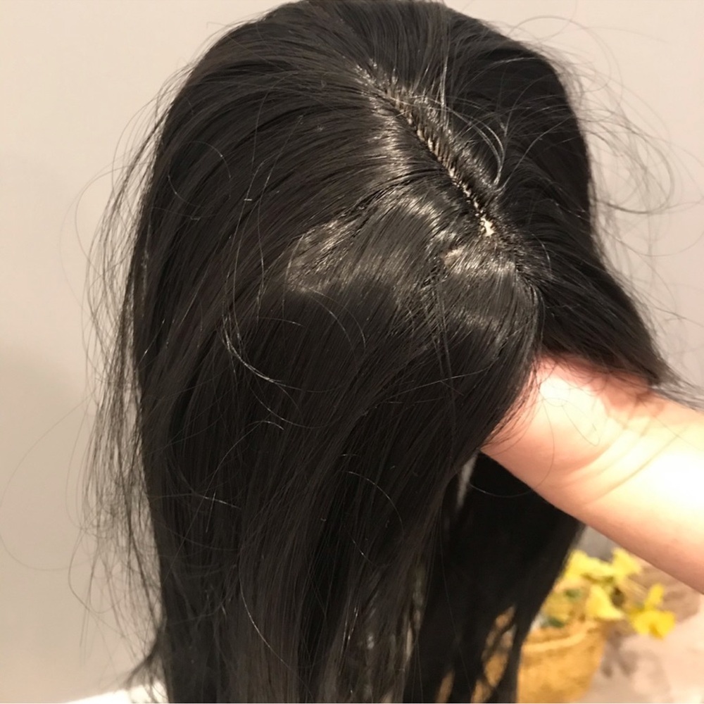 Black Sleek Wig with Braid Detail